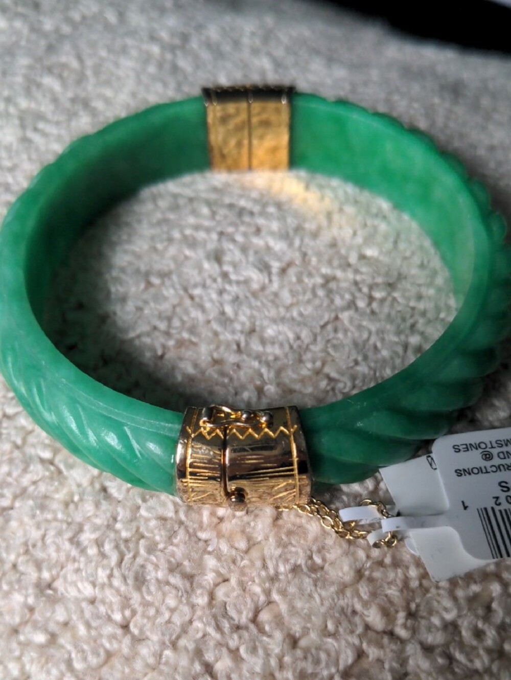 New Jade Bangle Bracele, 14kt Gold Over Sterling, Hand Carved